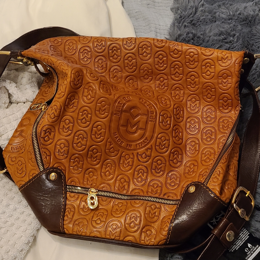 Leather Embossed Tan Shoulder Bag